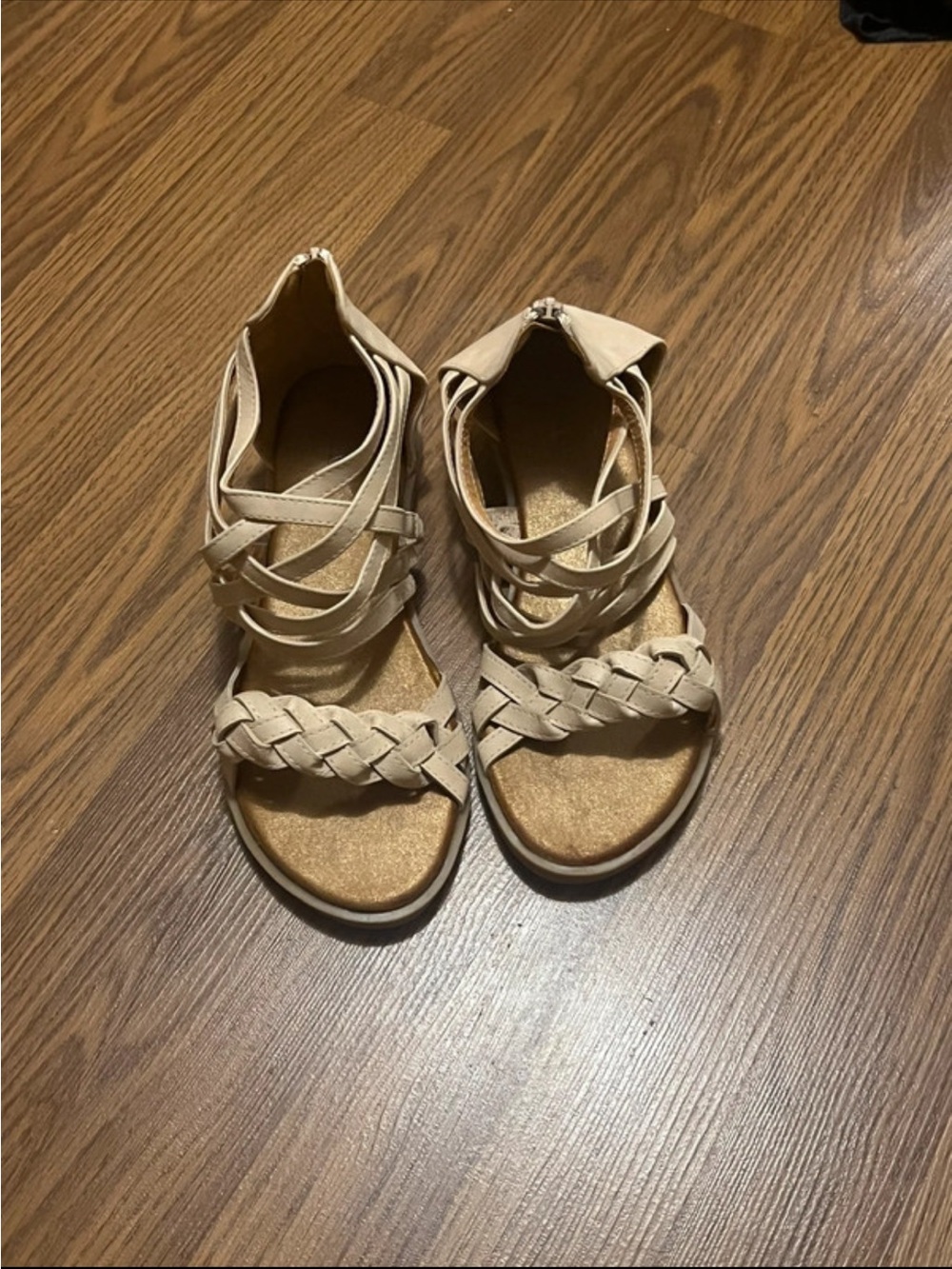 Braided Strappy Back-Zip Sandals in Cream